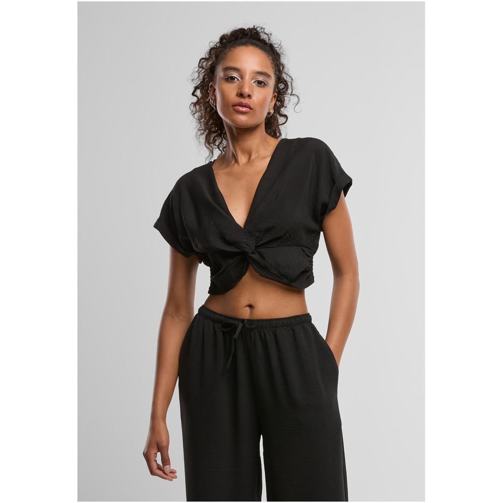 Urban Classics - Knotted VNeck Crop top - Schwarz